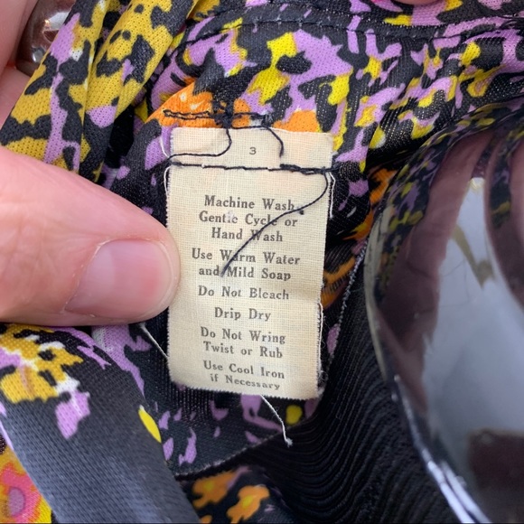 Psychedelic Floral Secretary Dress with Bow Drop Waist with Button details - Picture 14 of 14